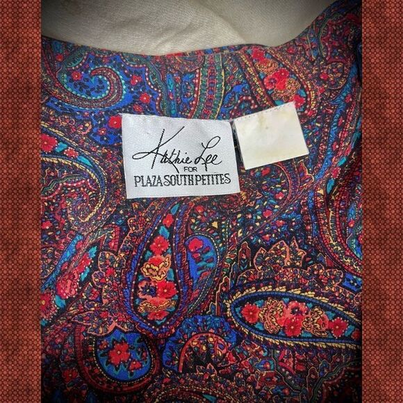 Vintage 1980s Kathie Lee Dress Paisley Dark Academia Purple Blue Sz S/M - Picture 7 of 9